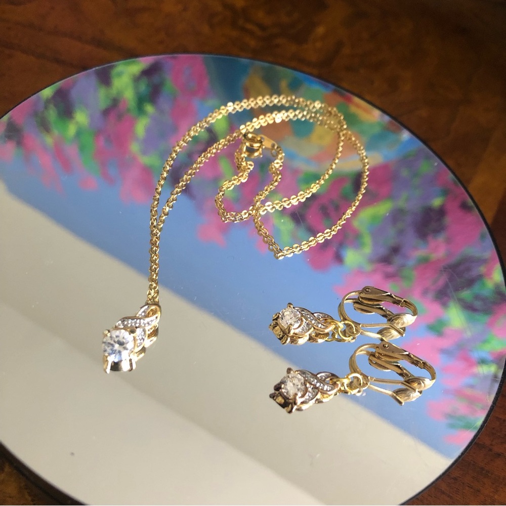 Vintage Lind 14kt gold electroplate simulated diamond jewelry set